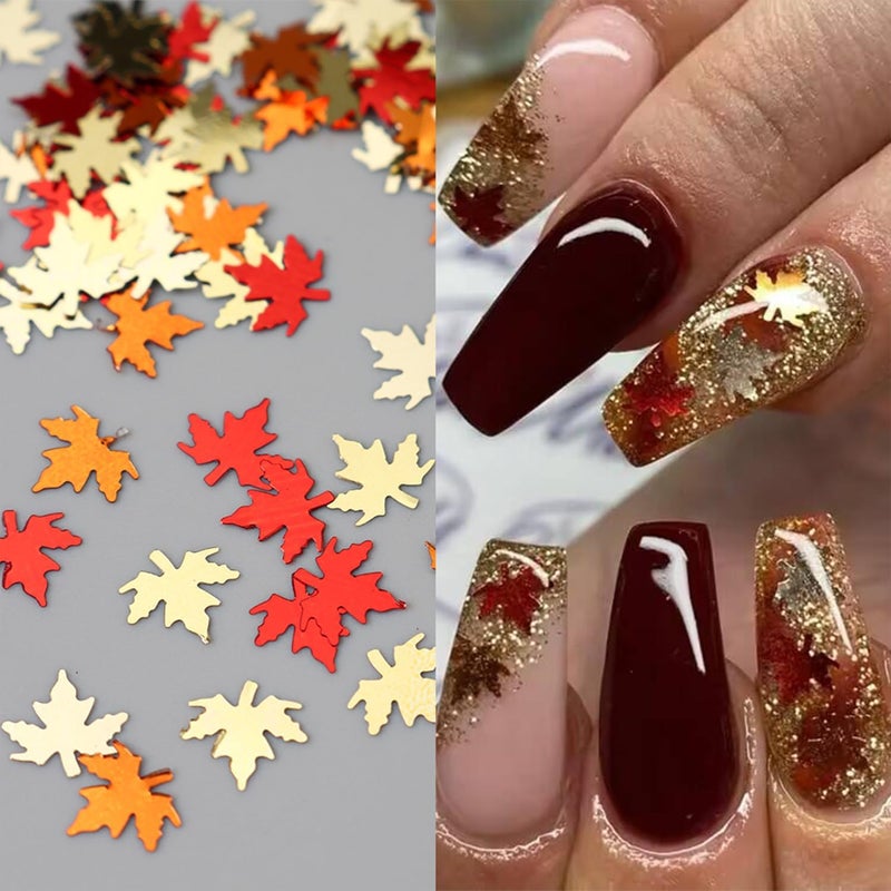 Vopintpy Thanksgiving Glitters Nails Sequins Fall Nail Glitter Sequins Autumn Maple Leaf Flakes Design Nails Charms Holographic Mixed Color 3D Confetti Nails Glitter for Women - Image 5
